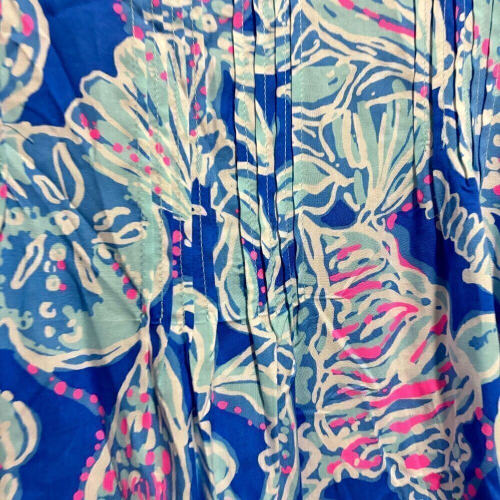 Lilly Pulitzer Tunic Blouse Top Blue L Long Sleeve V Neck 100% Rayon Floral - Picture 4 of 11